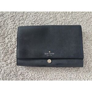 Kate Spade Clutch Wallet Women OS Black Saffiano Leather Magnetic Snap Foldover